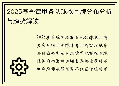 2025赛季德甲各队球衣品牌分布分析与趋势解读