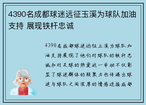 4390名成都球迷远征玉溪为球队加油支持 展现铁杆忠诚